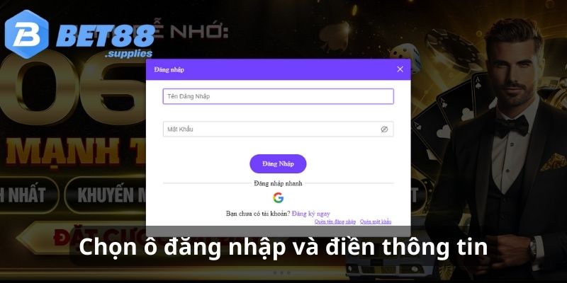 Chọn ô đăng nhập và điền đầy đủ thông tin