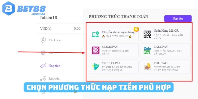 Chọn phương thức nạp tiền phù hợp