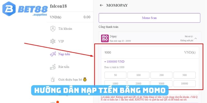 Hướng dẫn nạp tiền bằng Momo